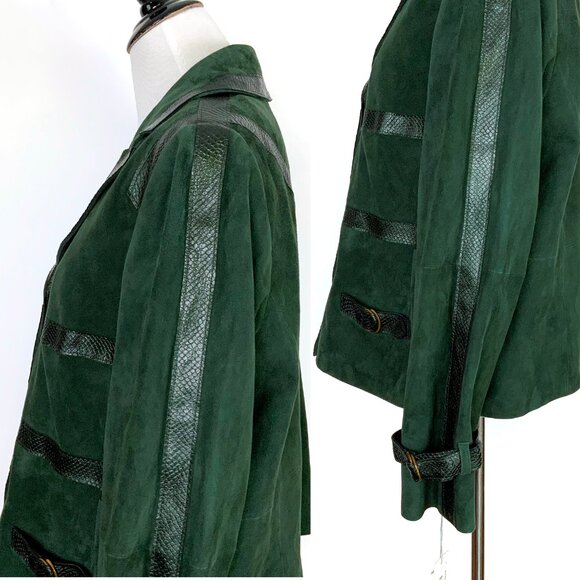 New Worth Genuine Suede Leather Dark Green Jacket Size 14 - Picture 9 of 16